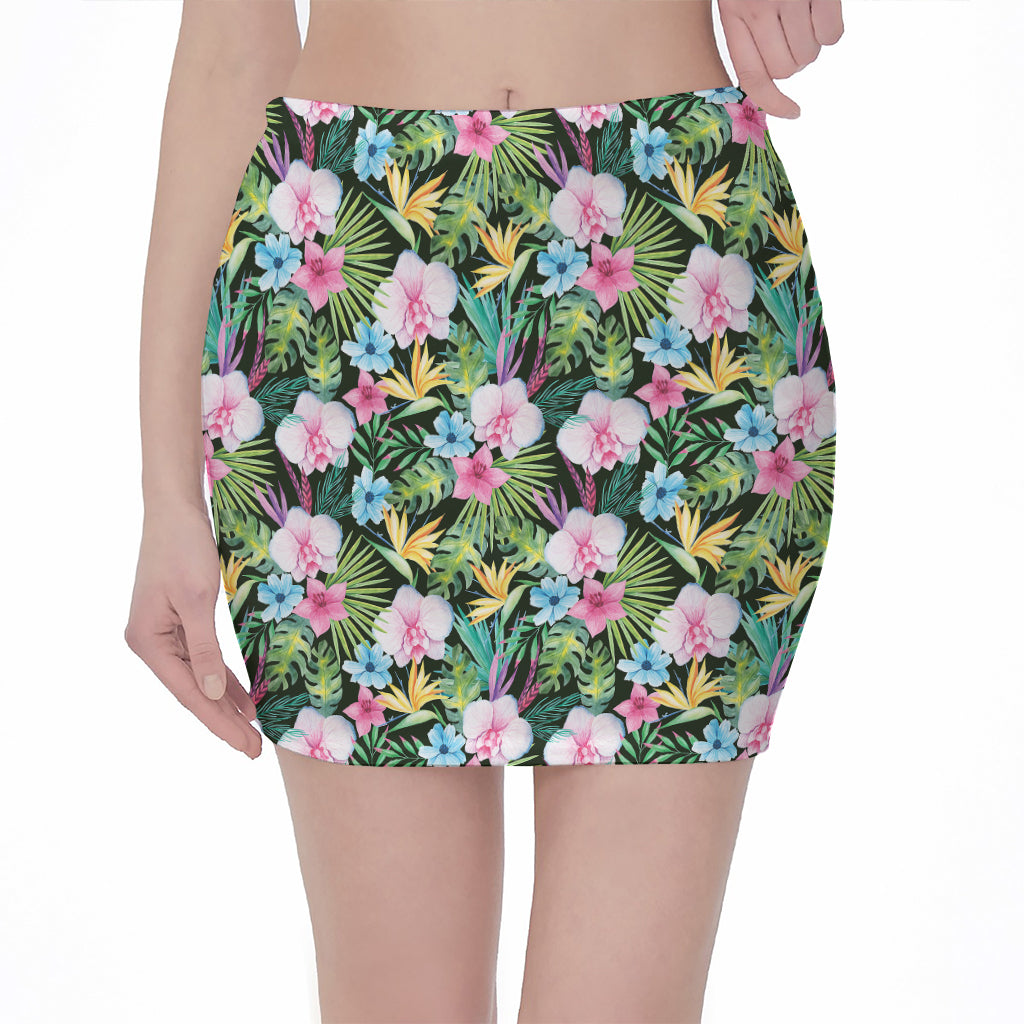 Vintage Tropical Jungle Hawaiian Print Pencil Mini Skirt