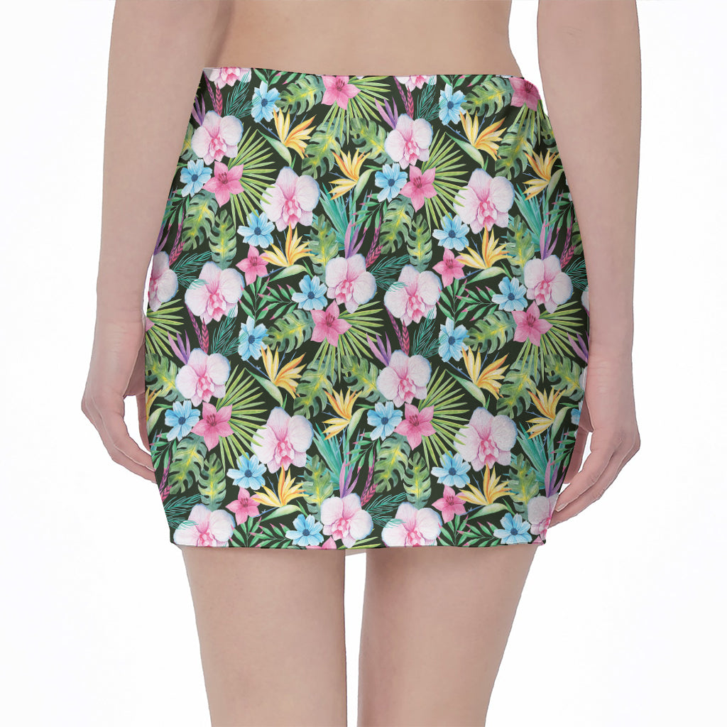 Vintage Tropical Jungle Hawaiian Print Pencil Mini Skirt