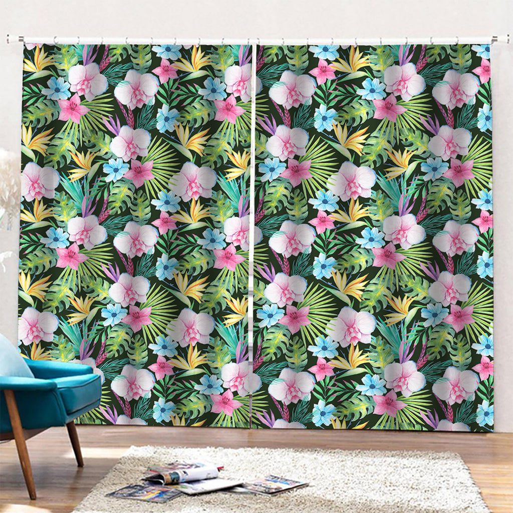 Vintage Tropical Jungle Hawaiian Print Pencil Pleat Curtains