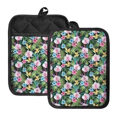 Vintage Tropical Jungle Hawaiian Print Pot Holders With Pocket
