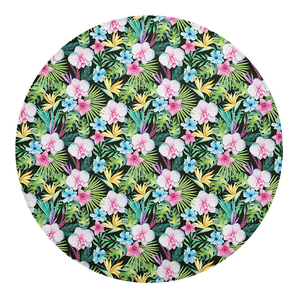 Vintage Tropical Jungle Hawaiian Print Round Blanket