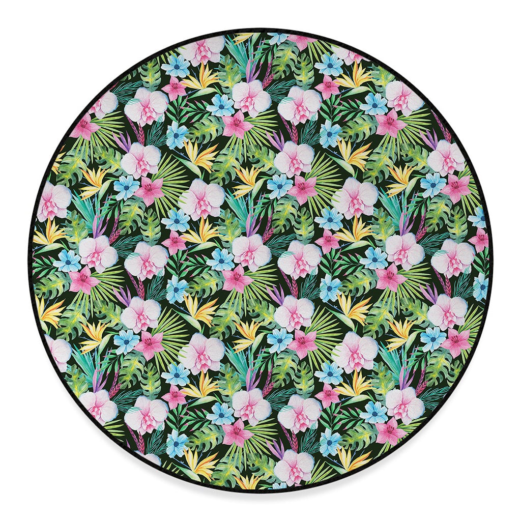 Vintage Tropical Jungle Hawaiian Print Round Floor Mat