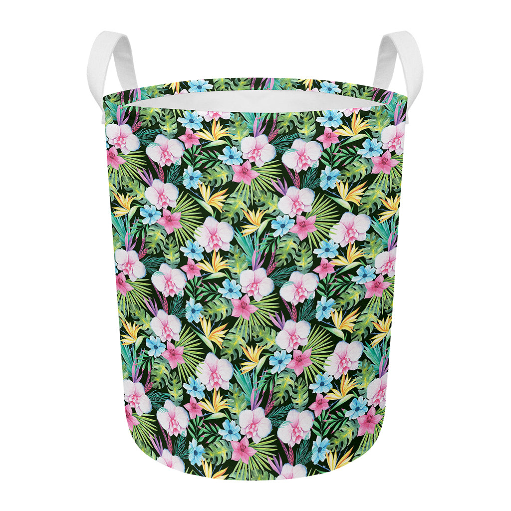 Vintage Tropical Jungle Hawaiian Print Round Laundry Basket