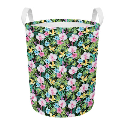 Vintage Tropical Jungle Hawaiian Print Round Laundry Basket