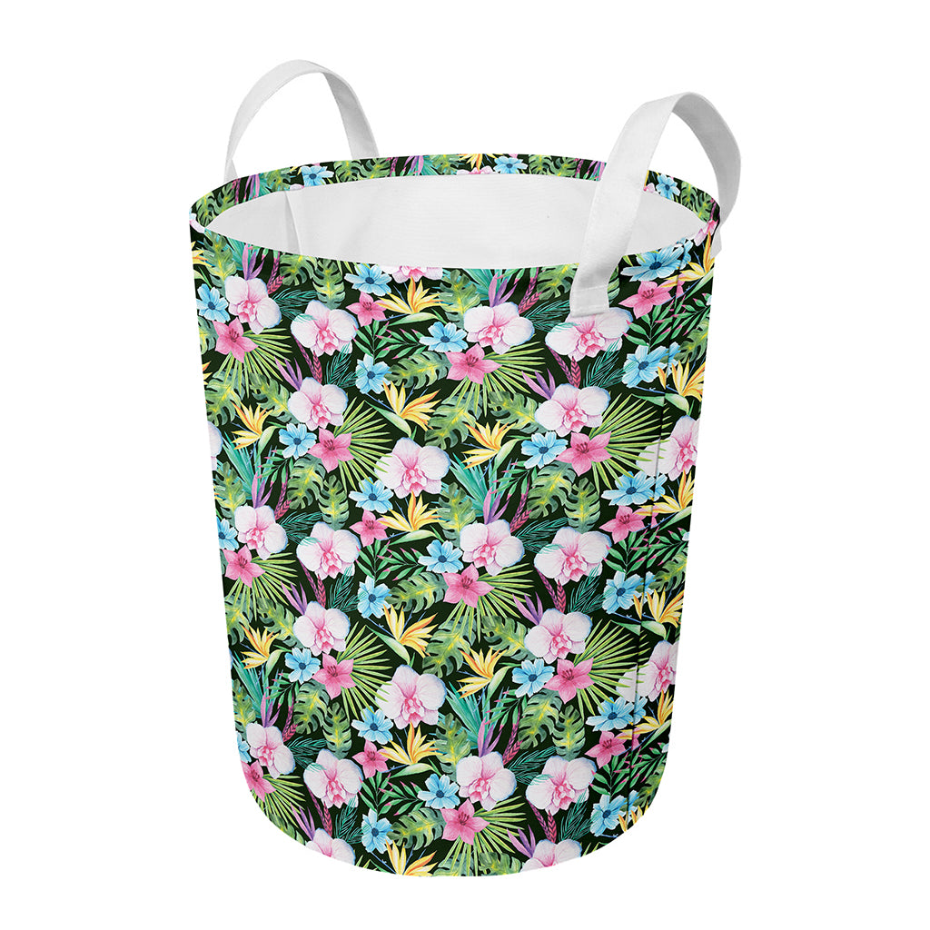 Vintage Tropical Jungle Hawaiian Print Round Laundry Basket