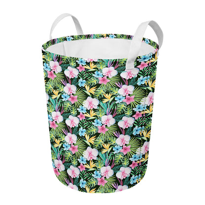 Vintage Tropical Jungle Hawaiian Print Round Laundry Basket