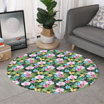 Vintage Tropical Jungle Hawaiian Print Round Rug