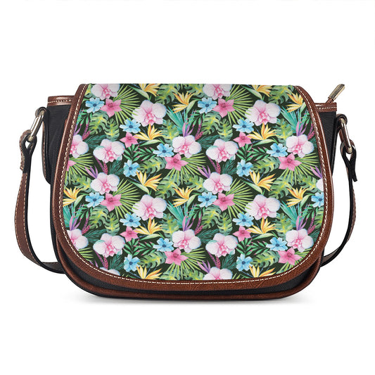 Vintage Tropical Jungle Hawaiian Print Saddle Bag