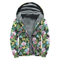 Vintage Tropical Jungle Hawaiian Print Sherpa Lined Zip Up Hoodie