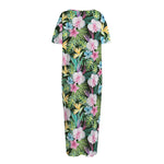 Vintage Tropical Jungle Hawaiian Print Short Sleeve Long Nightdress