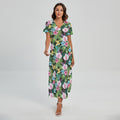 Vintage Tropical Jungle Hawaiian Print Short Sleeve Maxi Dress