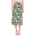 Vintage Tropical Jungle Hawaiian Print Side Slit Midi Skirt