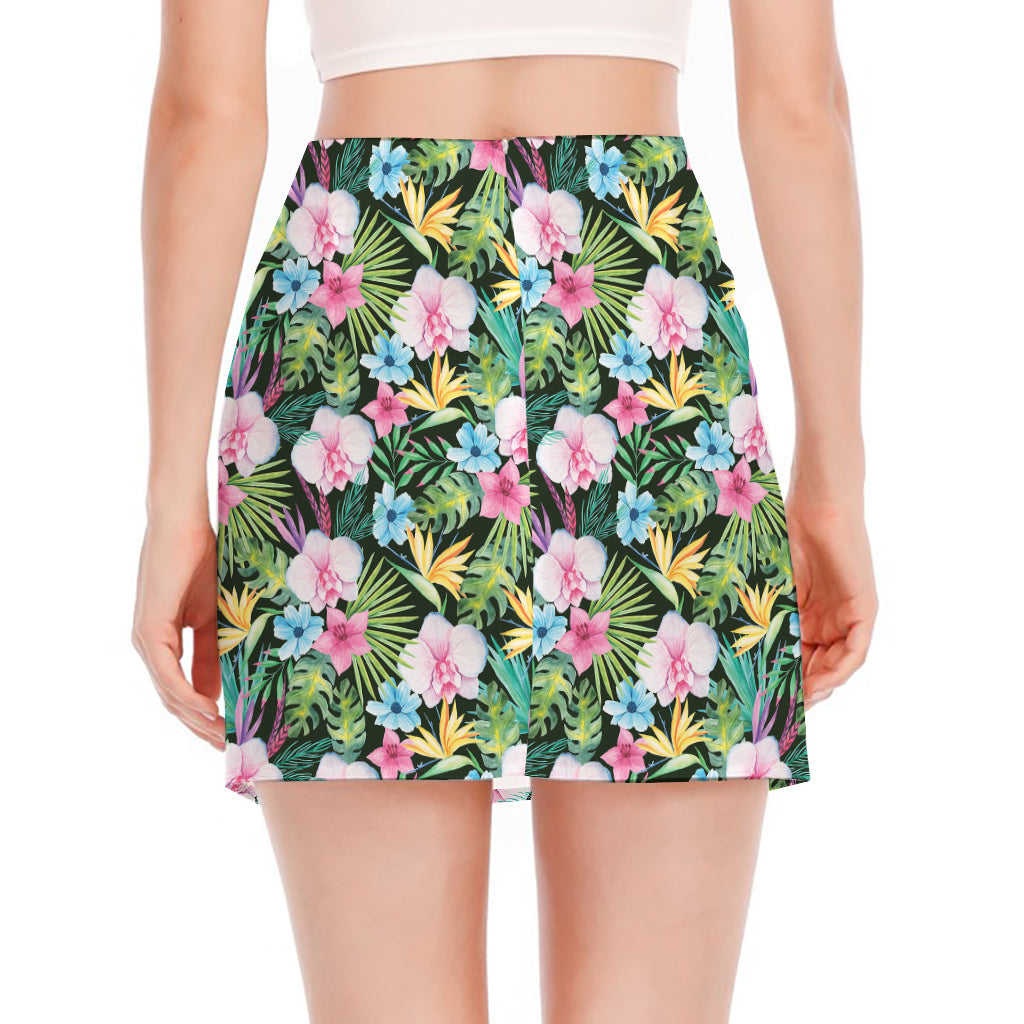 Vintage Tropical Jungle Hawaiian Print Side Slit Mini Skirt