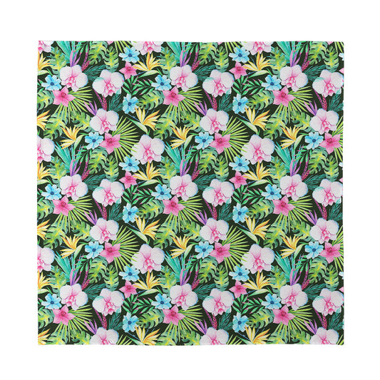 Vintage Tropical Jungle Hawaiian Print Silk Bandana