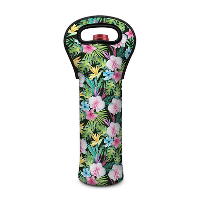 Vintage Tropical Jungle Hawaiian Print Single Neoprene Wine Tote