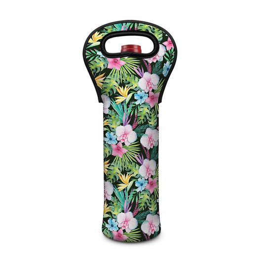 Vintage Tropical Jungle Hawaiian Print Single Neoprene Wine Tote