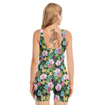 Vintage Tropical Jungle Hawaiian Print Sleeveless One Piece Swimsuit