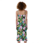 Vintage Tropical Jungle Hawaiian Print Slim Fit Midi Cami Dress