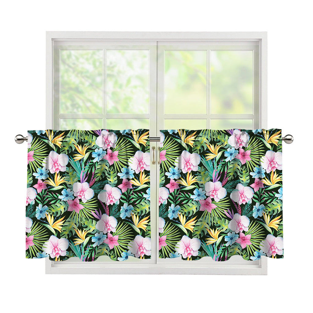 Vintage Tropical Jungle Hawaiian Print Tier Curtains