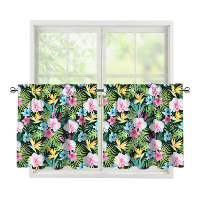 Vintage Tropical Jungle Hawaiian Print Tier Curtains