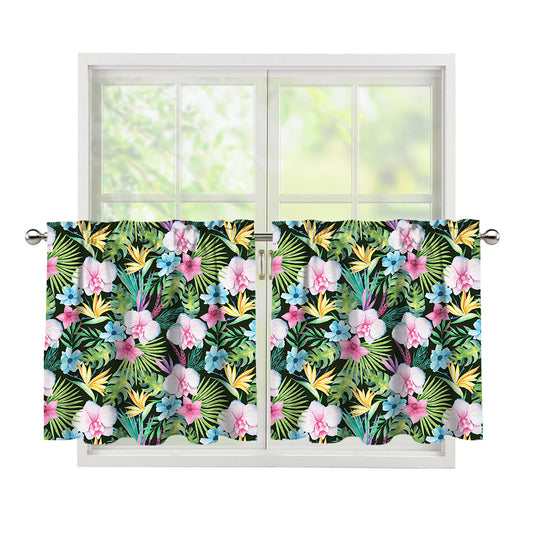 Vintage Tropical Jungle Hawaiian Print Tier Curtains