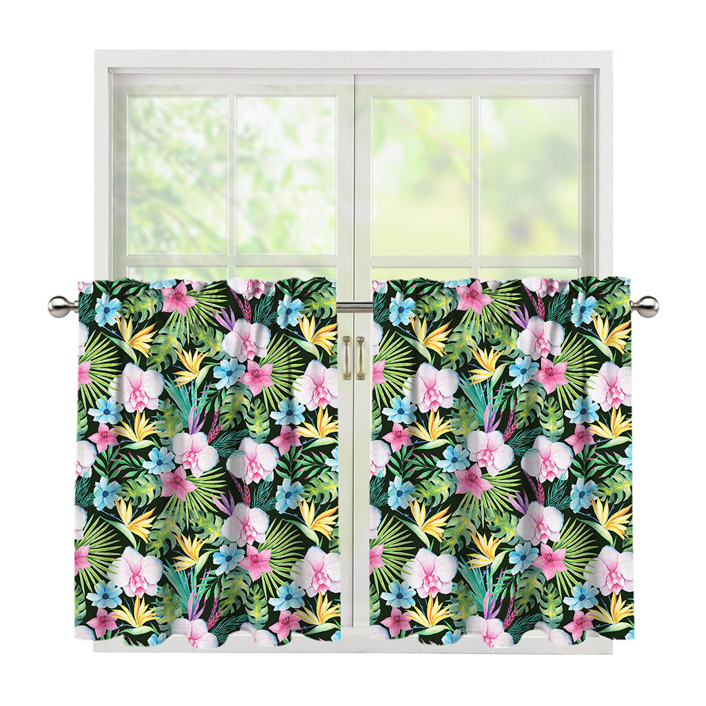 Vintage Tropical Jungle Hawaiian Print Tier Curtains