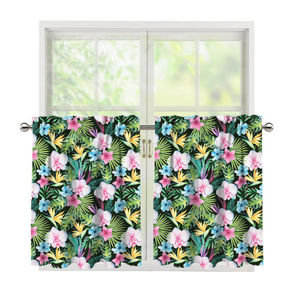 Vintage Tropical Jungle Hawaiian Print Tier Curtains