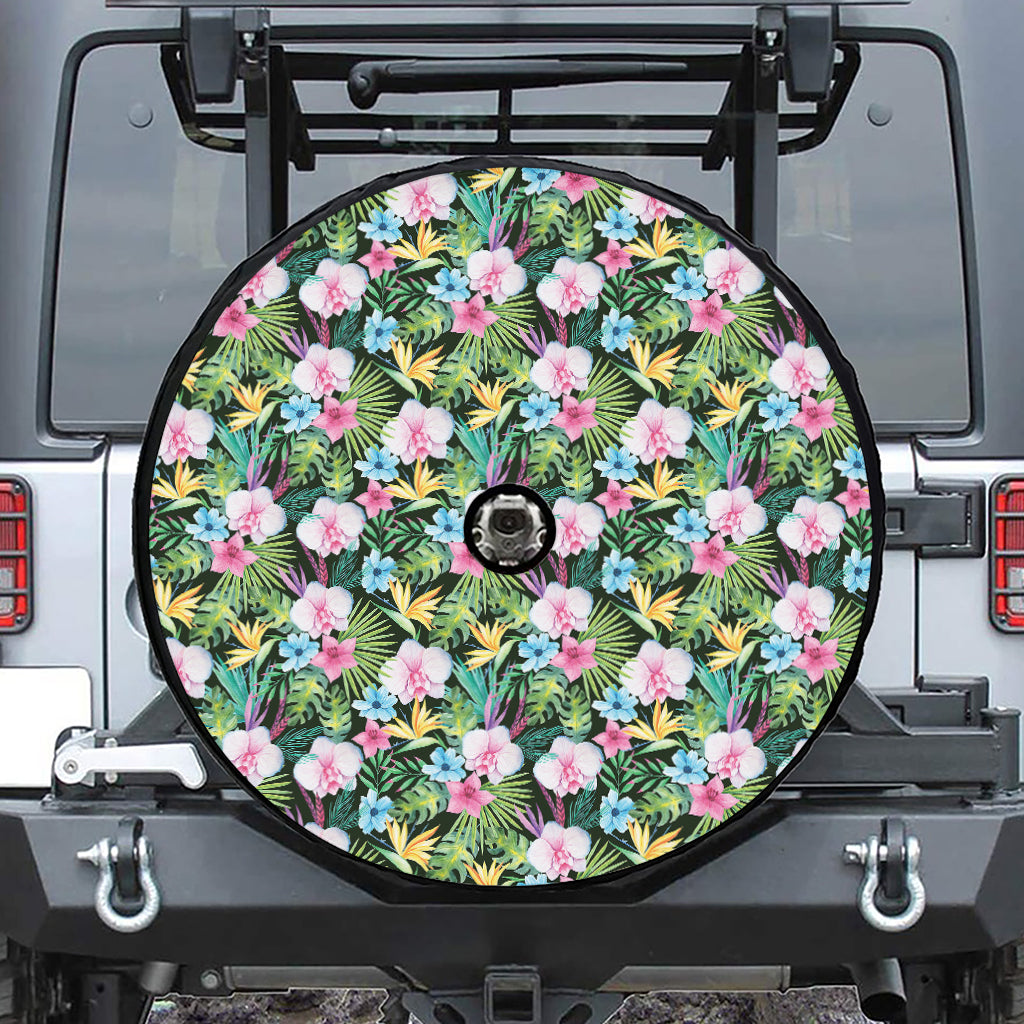Vintage Tropical Jungle Hawaiian Print Tire Cover With Camera Hole