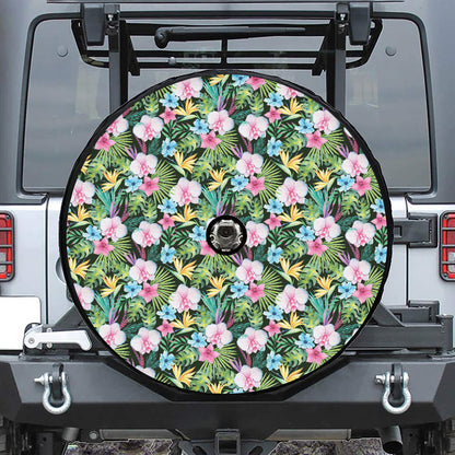 Vintage Tropical Jungle Hawaiian Print Tire Cover With Camera Hole