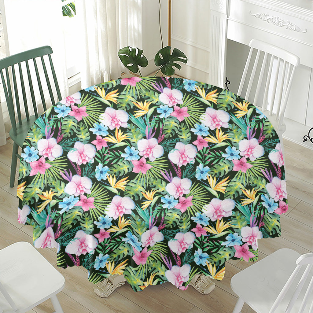Vintage Tropical Jungle Hawaiian Print Waterproof Round Tablecloth