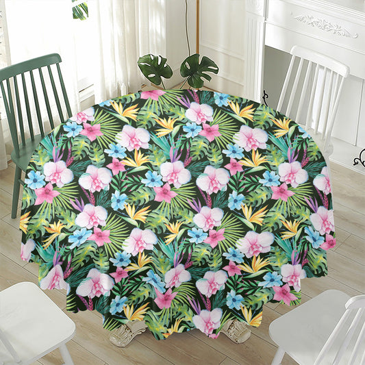 Vintage Tropical Jungle Hawaiian Print Waterproof Round Tablecloth