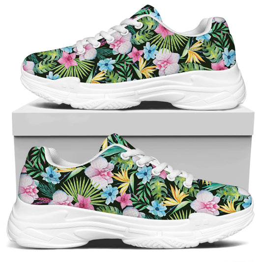Vintage Tropical Jungle Hawaiian Print White Chunky Shoes