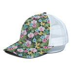 Vintage Tropical Jungle Hawaiian Print White Mesh Trucker Cap