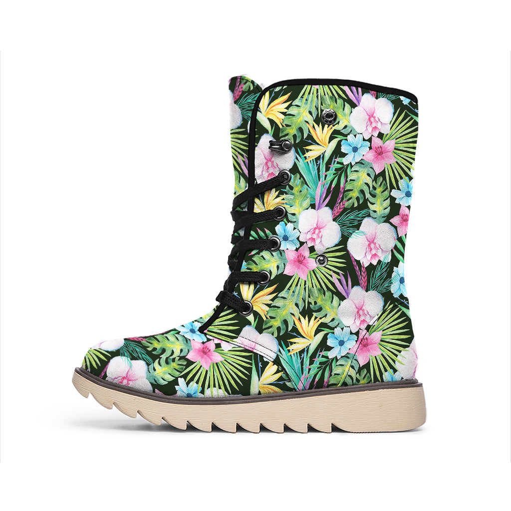Vintage Tropical Jungle Hawaiian Print Winter Boots