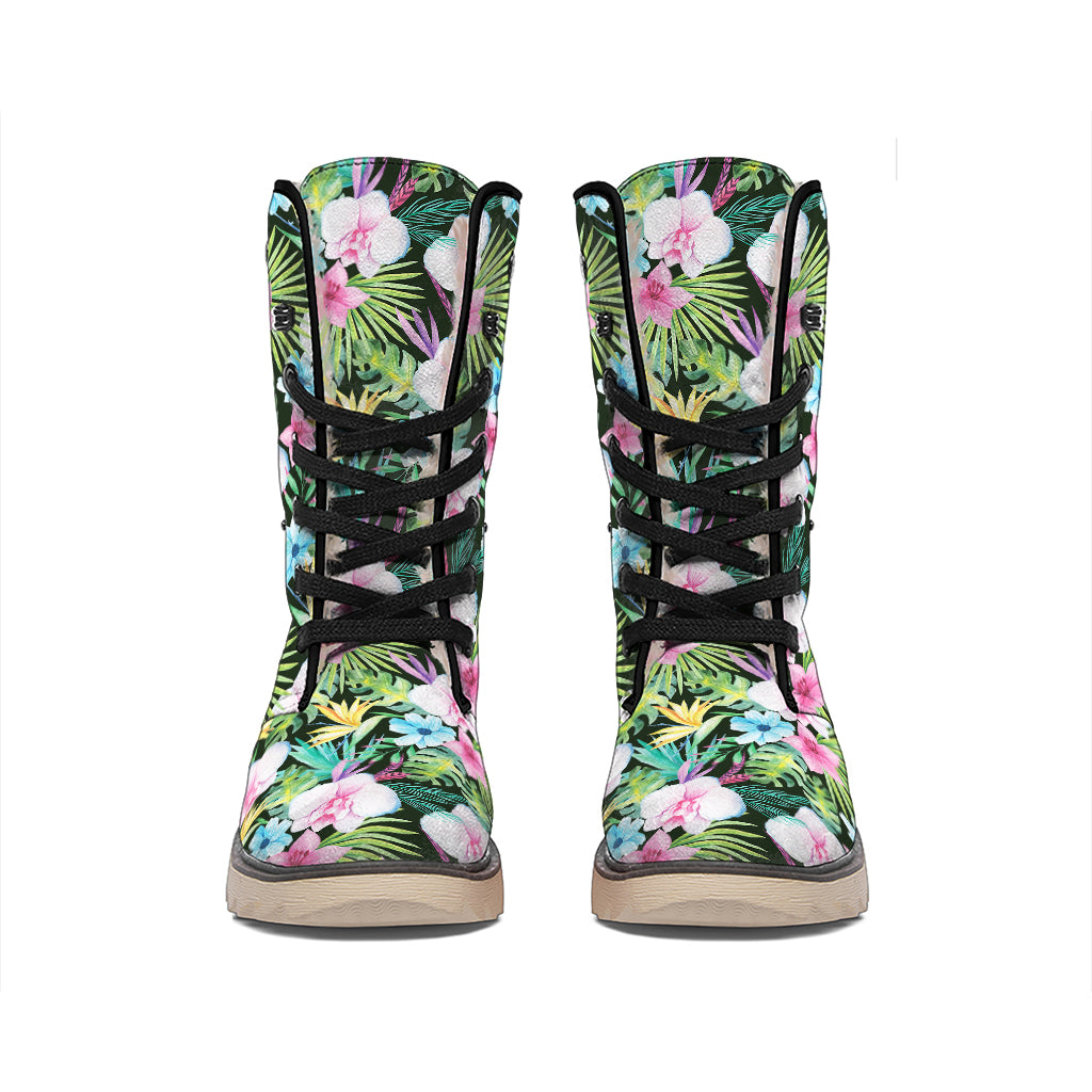 Vintage Tropical Jungle Hawaiian Print Winter Boots