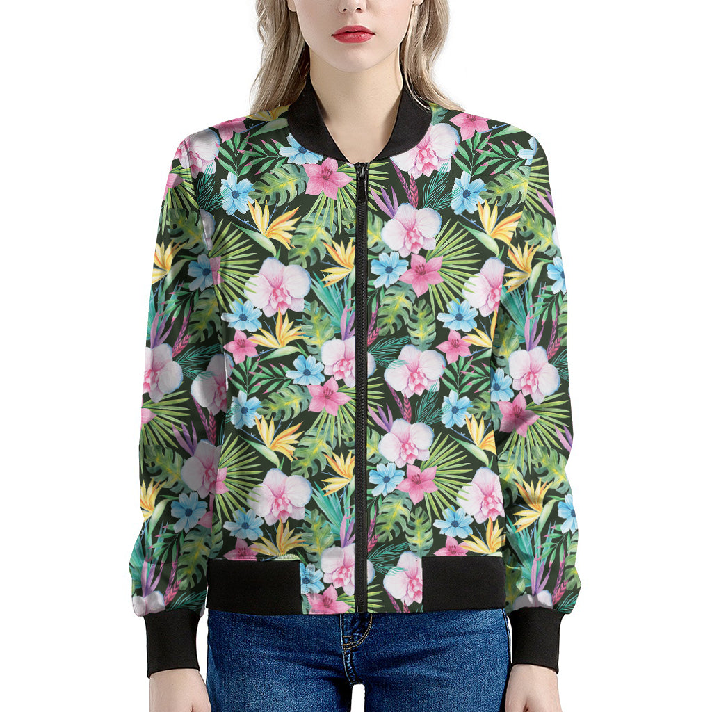 Vintage Tropical Jungle Hawaiian Print Women's Bomber Jacket