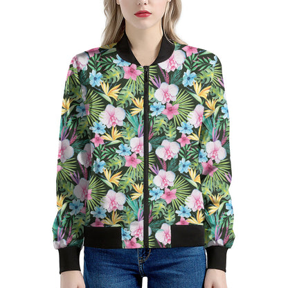 Vintage Tropical Jungle Hawaiian Print Women's Bomber Jacket