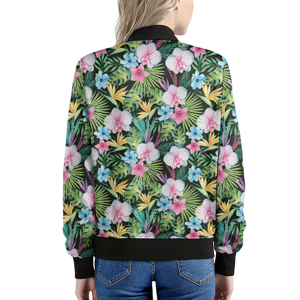 Vintage Tropical Jungle Hawaiian Print Women's Bomber Jacket