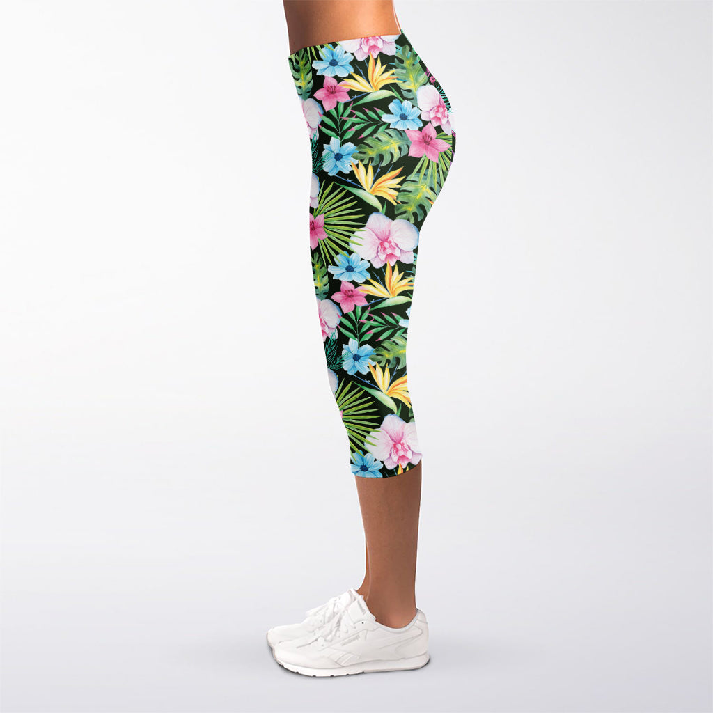 Vintage Tropical Jungle Hawaiian Print Women's Capri Leggings