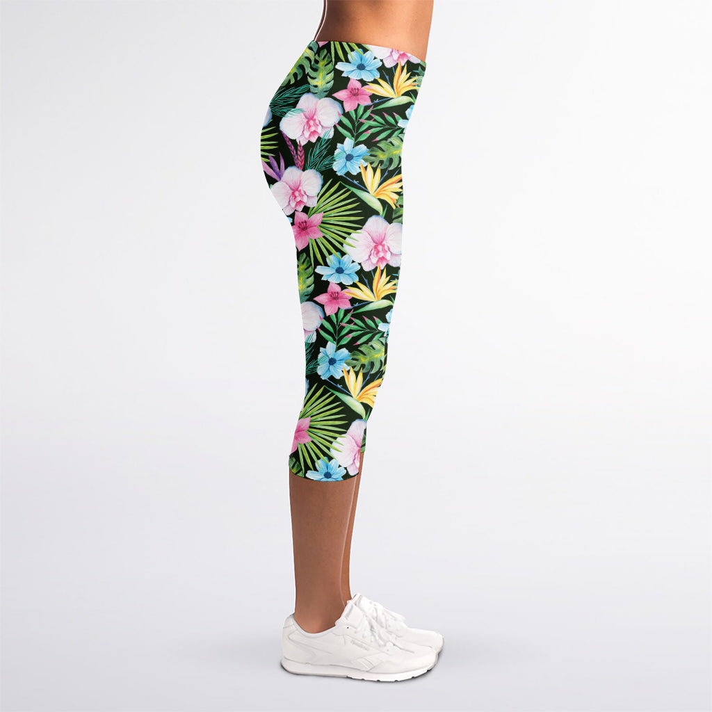 Vintage Tropical Jungle Hawaiian Print Women's Capri Leggings