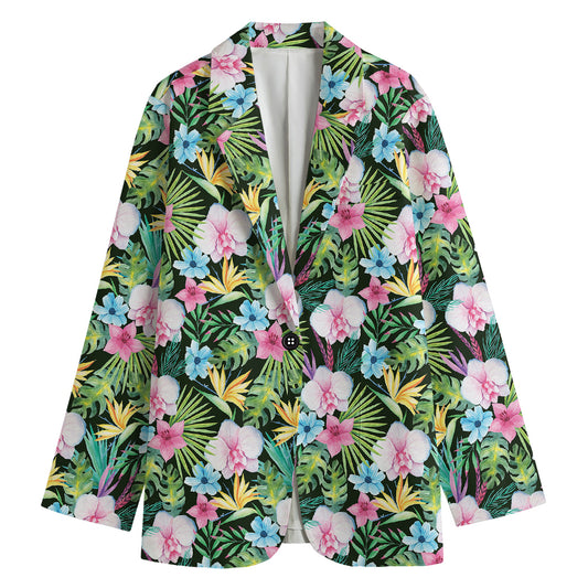Vintage Tropical Jungle Hawaiian Print Women's Cotton Blazer