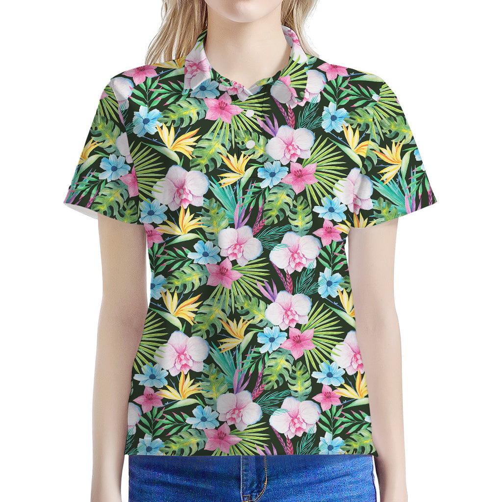 Vintage Tropical Jungle Hawaiian Print Women's Polo Shirt