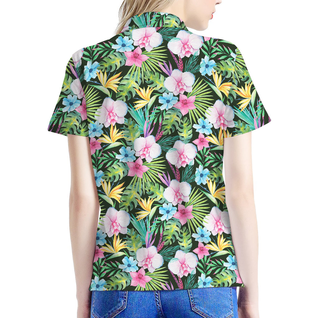 Vintage Tropical Jungle Hawaiian Print Women's Polo Shirt