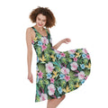 Vintage Tropical Jungle Hawaiian Print Sleeveless Knee Length Dress