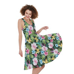 Vintage Tropical Jungle Hawaiian Print Women's Sleeveless Dress