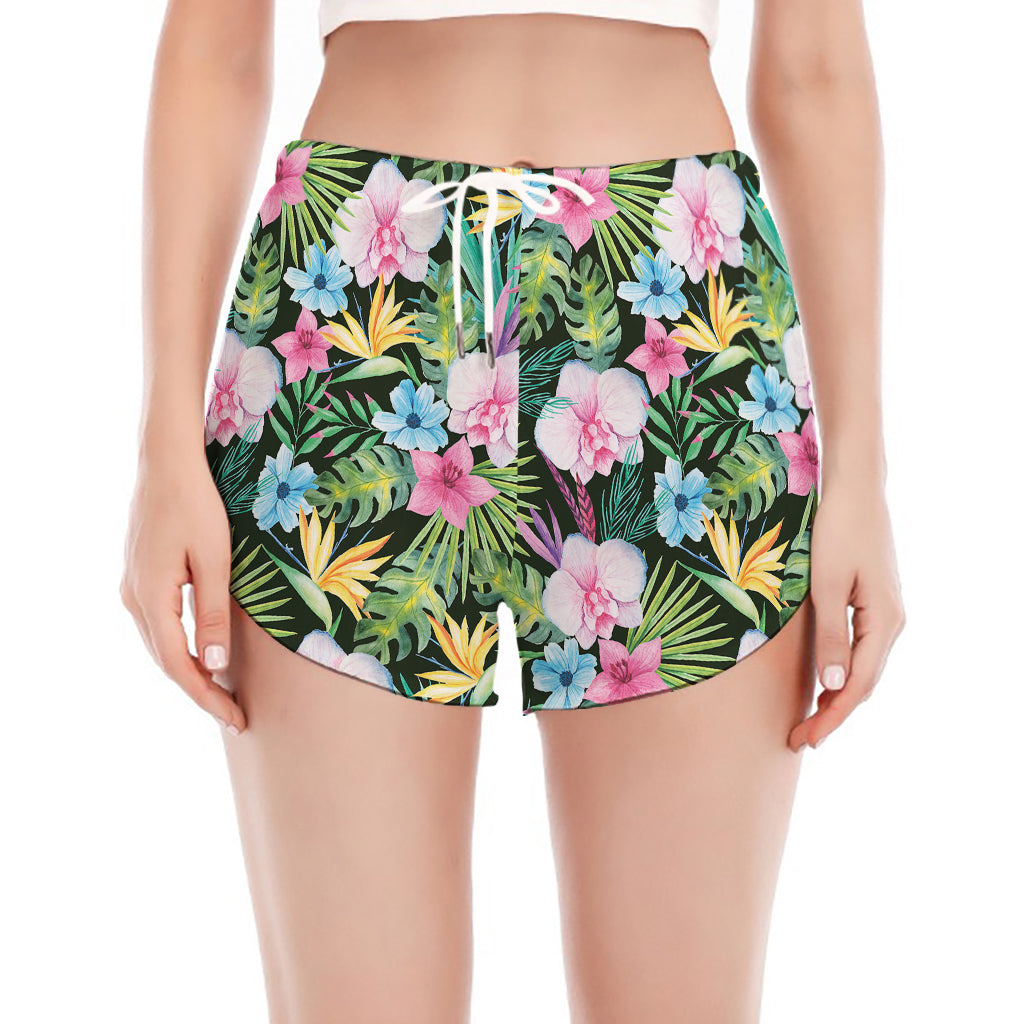 Vintage Tropical Jungle Hawaiian Print Women's Split Running Shorts