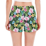 Vintage Tropical Jungle Hawaiian Print Women's Split Running Shorts