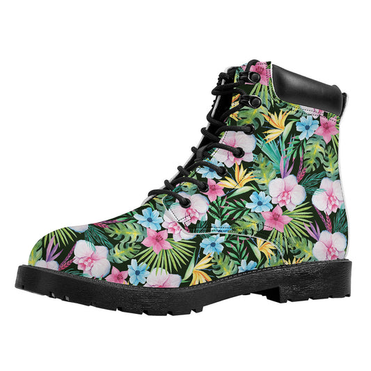 Vintage Tropical Jungle Hawaiian Print Work Boots