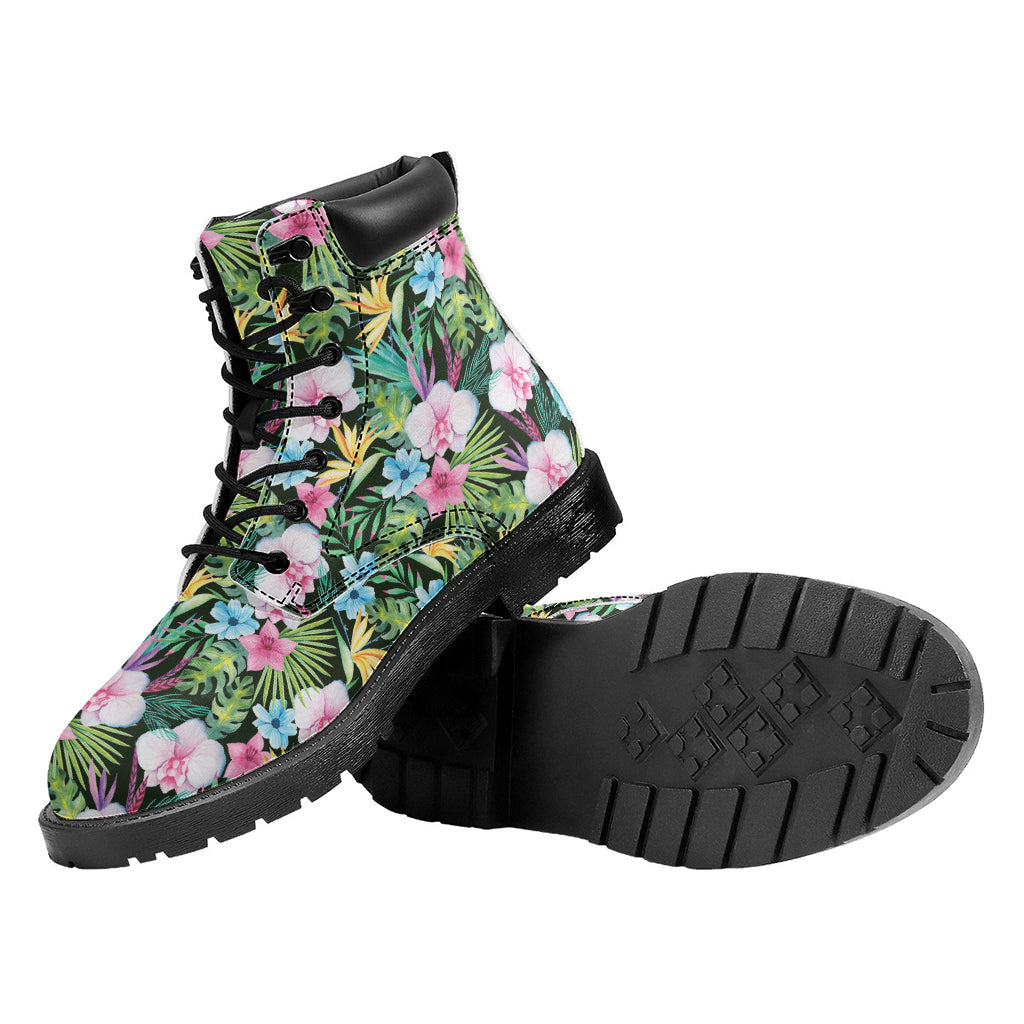 Vintage Tropical Jungle Hawaiian Print Work Boots