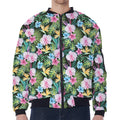 Vintage Tropical Jungle Hawaiian Print Zip Sleeve Bomber Jacket